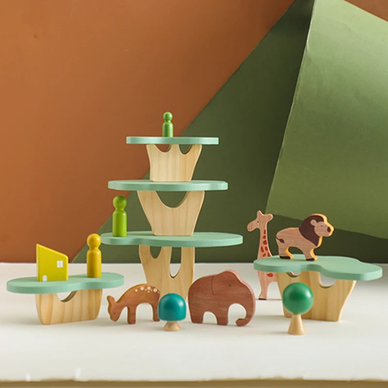 Wooden Forest Blocks Place Toy Wooden Geometric Animal Scene Placement Game Fine Educational Toy For Babies Baby Room Home Decor