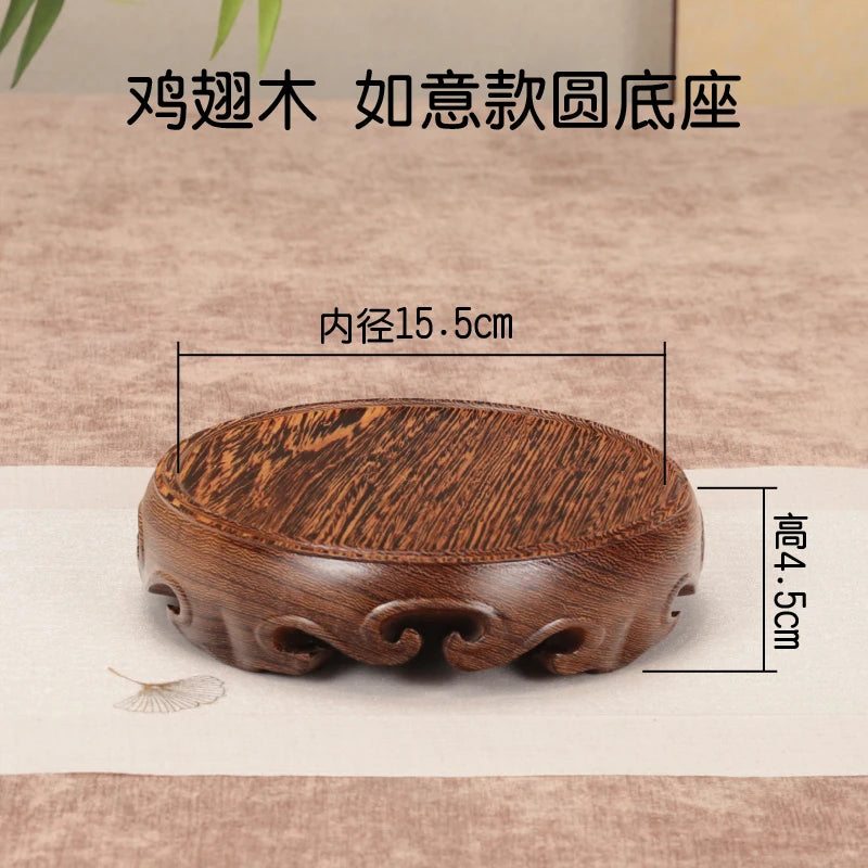 Chinese Solid Wood round Base Display Stand for Fish Tank Porcelain Teapots Buddha Figurines Valuable Craft Showcase