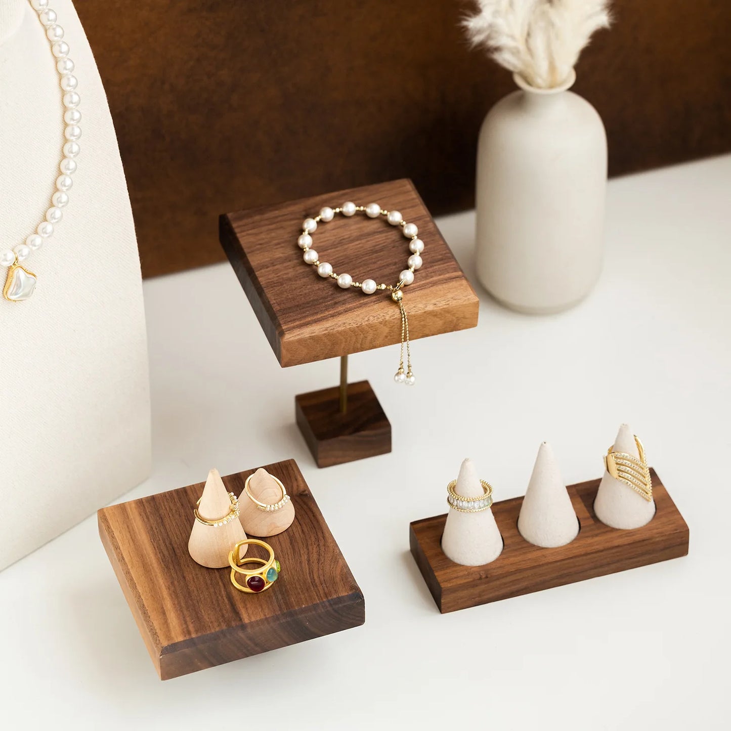 Wooden Earring & Bracelet Display Stand, Solid Wood Jewelry Storage Tray, Decorative Desktop Organizer & Photo Prop