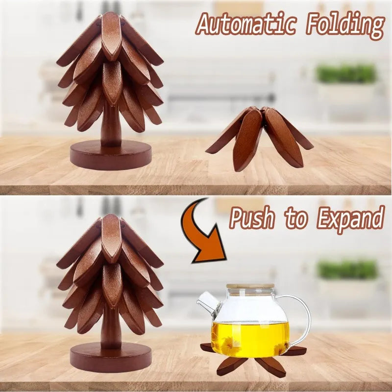 Tree Design Stand Bamboo Wooden Trivets Decorative Anti Scald Heat Resistant Table Mat Coaster Wood Placemats Pot