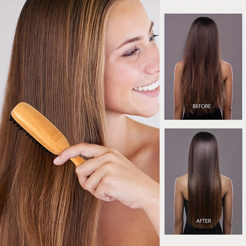 Bamboo Handle Wild Boar Bristle Brush–Anti-static,Detangling,Styling Comb for Smooth,Voluminous Hair–Unisex,Scalp Massage Brush