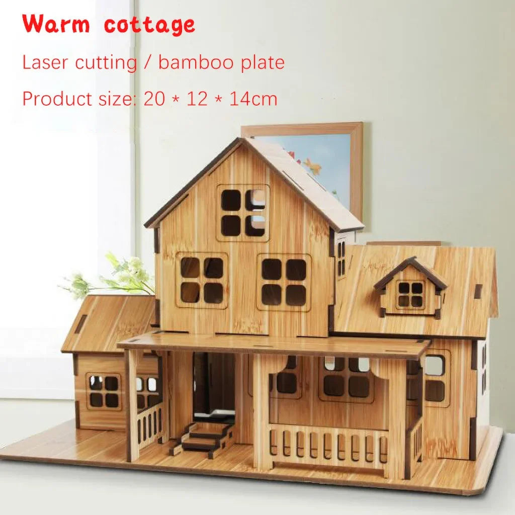 Wooden puzzle model, 3D building model, handmade DIY kit, cozy house, villa, ideal birthday gift for children and adults