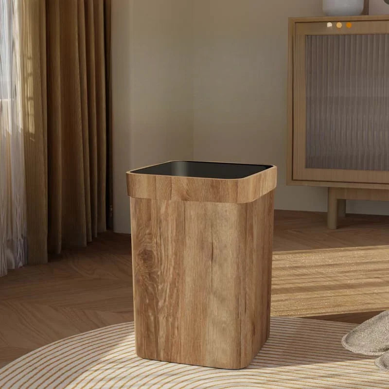 Wood Grain Trash Can Household High-looking Bathroom Kitchen B&B Hotel Trash Can