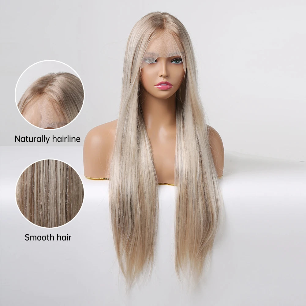 Synthetic Lace Front Hair Wig Brown Blonde Long Straight Lace Wigs for Black Women Natural Heat Resistant Cosplay Party Wig