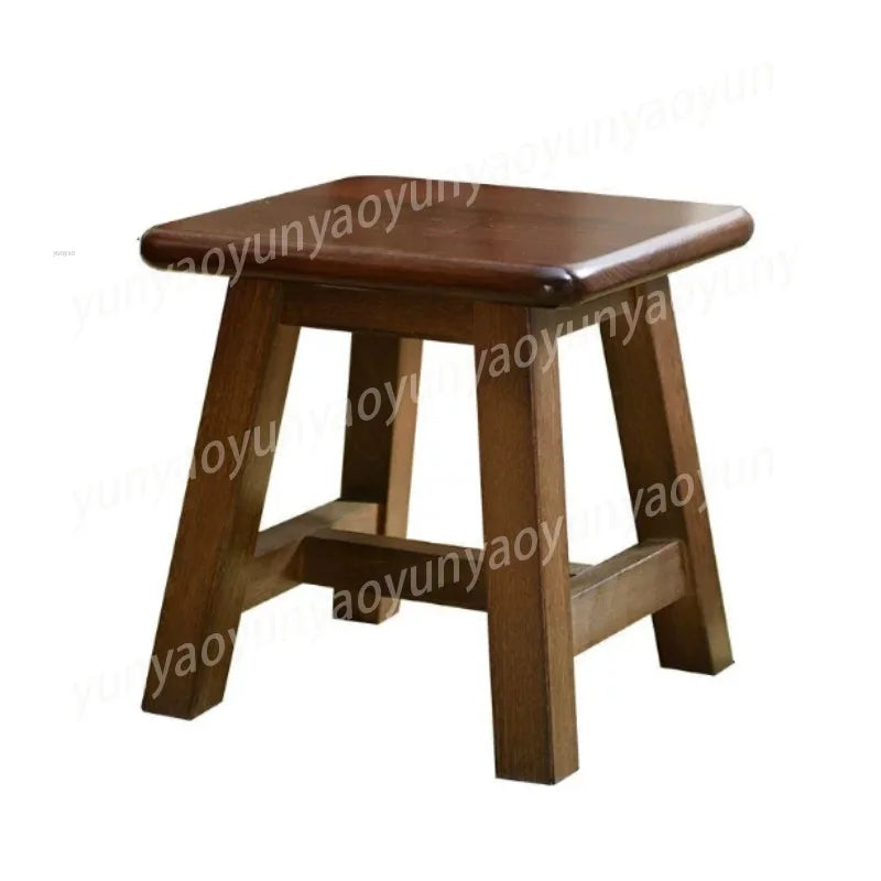 Wood Round Stool, Walnut Color Small Footstool for Sofa Tea Table, Home Entryway Seat Cushion