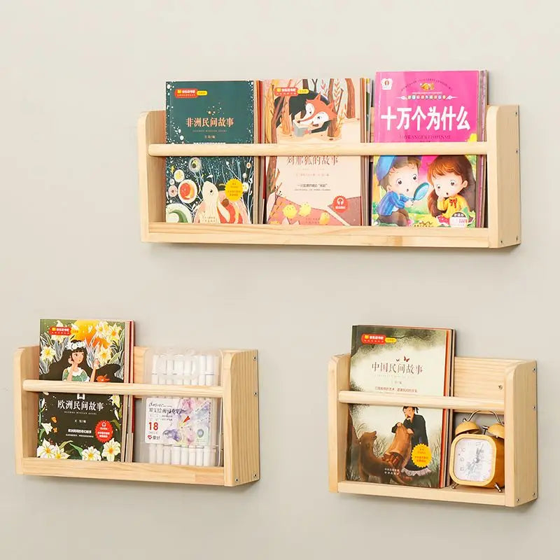 Wood Nursery Book Shelf Wall Mounted,Floating Bookshelf for Kids Room,Toys and Books Storage Organizer Bookshelves for Bedroom