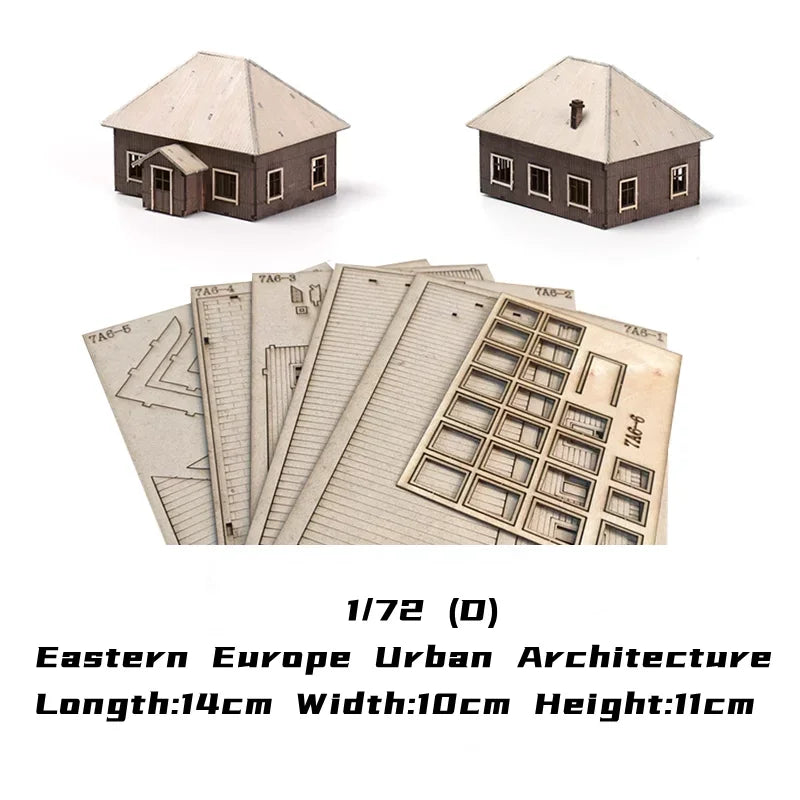 1/72 Wood Eastern European Towns Assemble Building Model Decoration DIY Handmade Architecture Scenes Toy