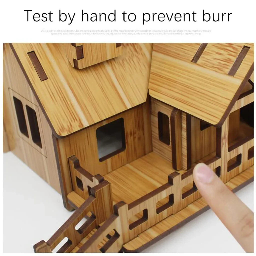 Wooden puzzle model, 3D building model, handmade DIY kit, cozy house, villa, ideal birthday gift for children and adults