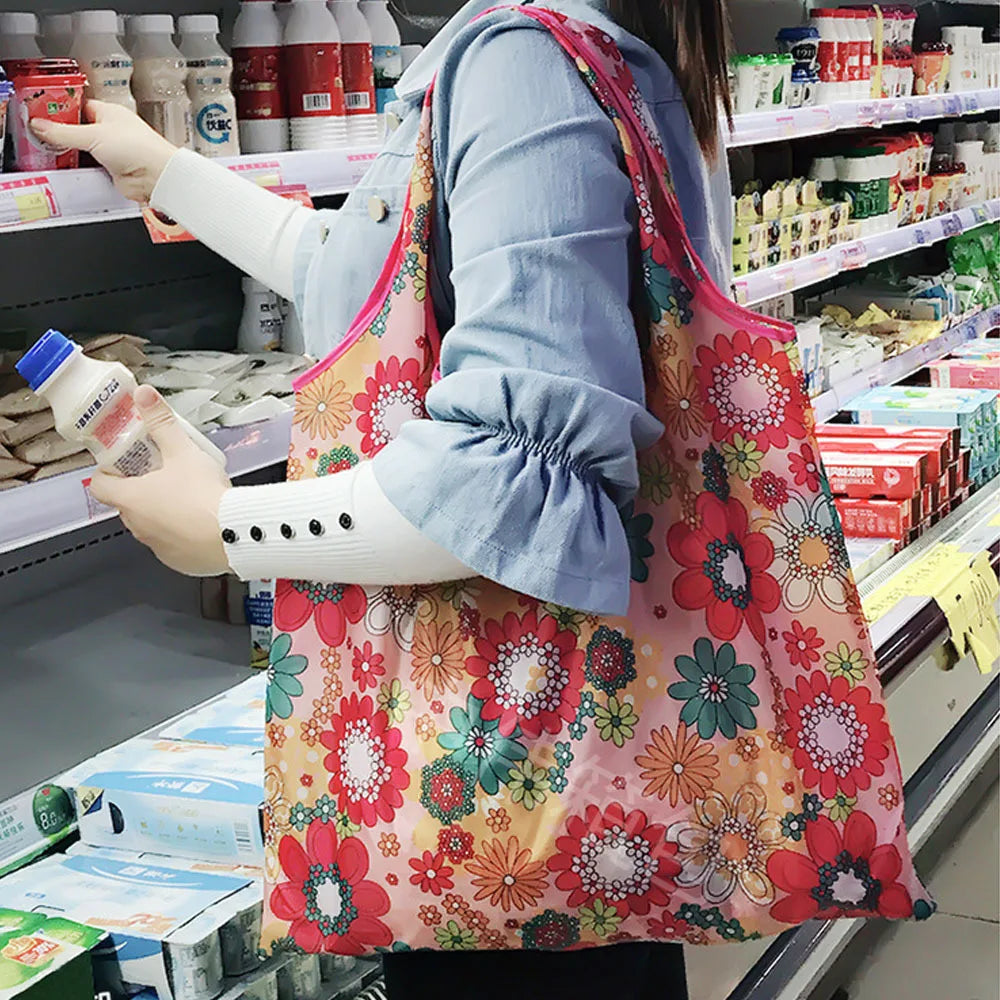 Large Foldable Reusable Eco Bag - Shoulder Shopping Tote Pouch for Grocery, Beach Toy Storage, Eco-friendly Package