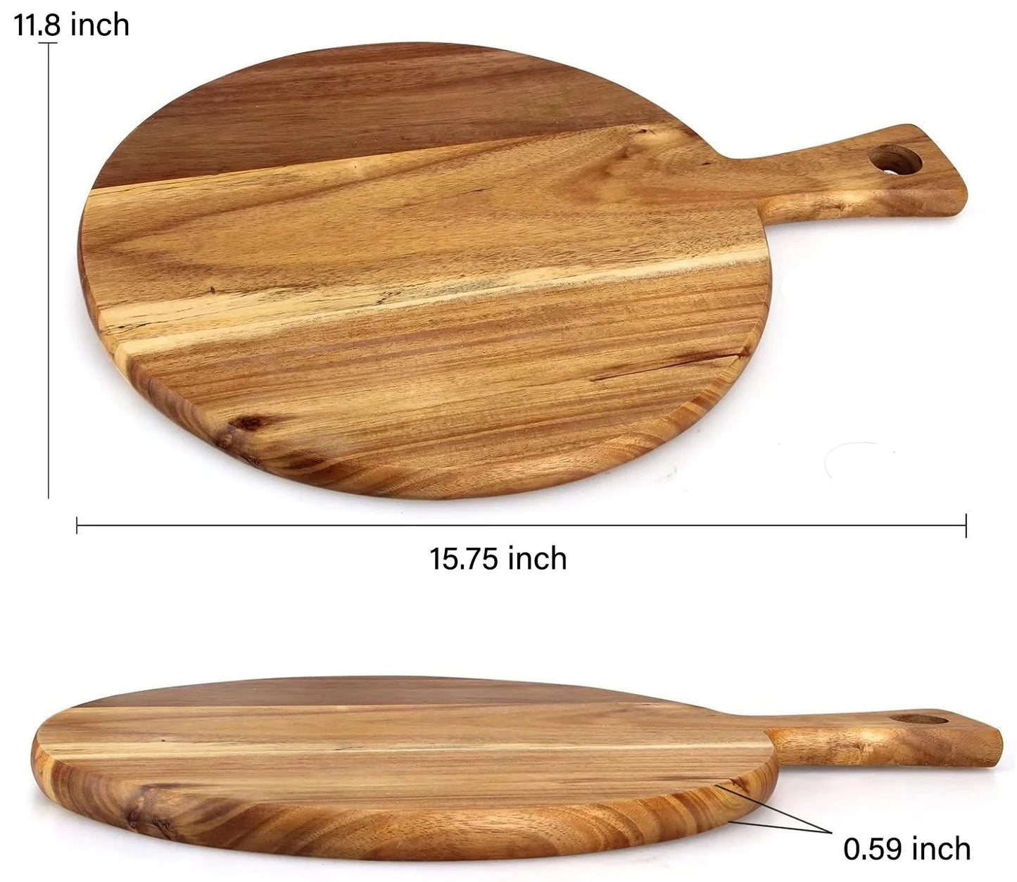 Wood Pizza Peel, Premium Pizza Board with Handle Lightweight Smooth Wooden Cutting Board, Round Cutting Board