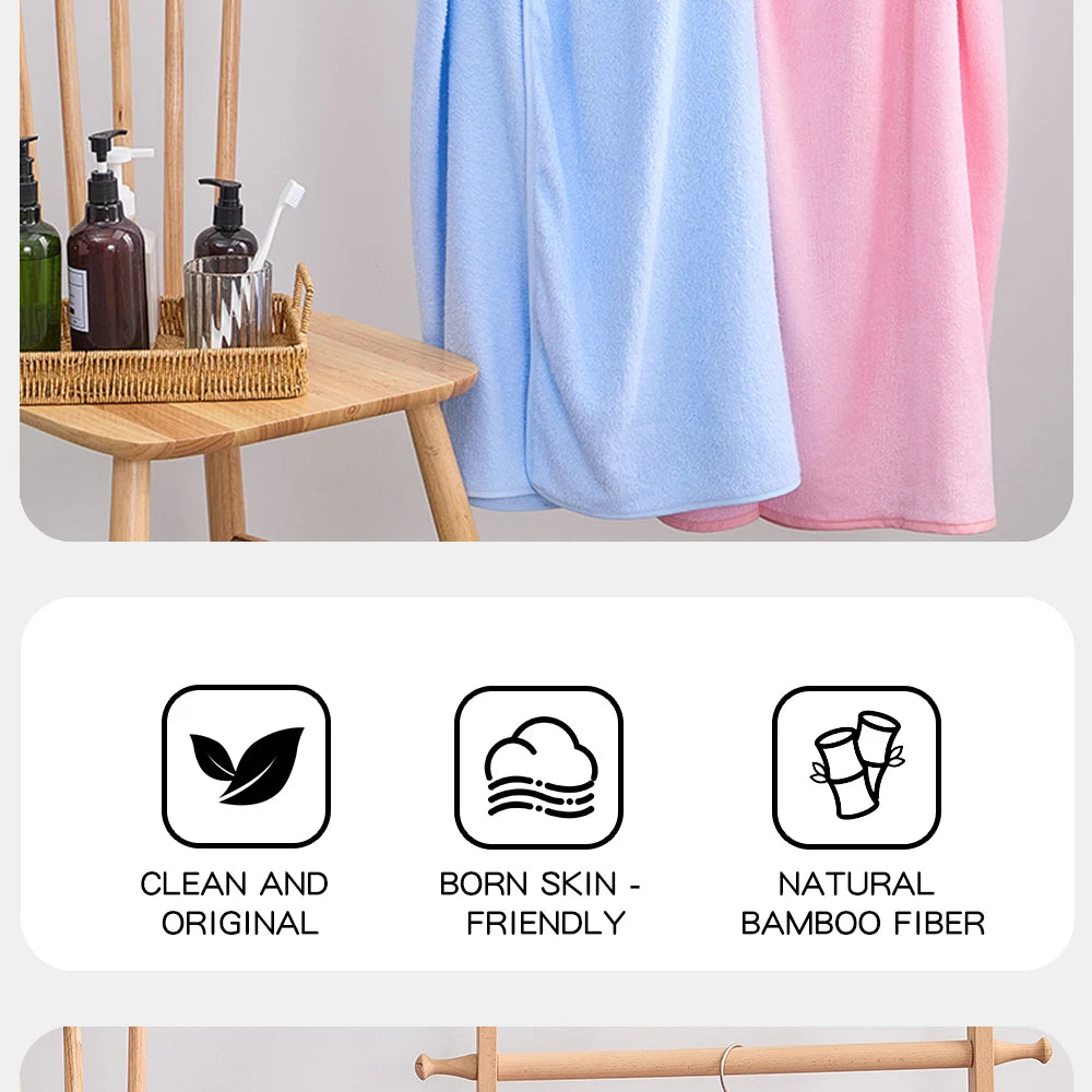 Bamboo Fiber Bath Towel Household Women Wearable Wrap Adults Absorb Water Dry Hair Skirt Long Style Bathroom Washable Bathrobe