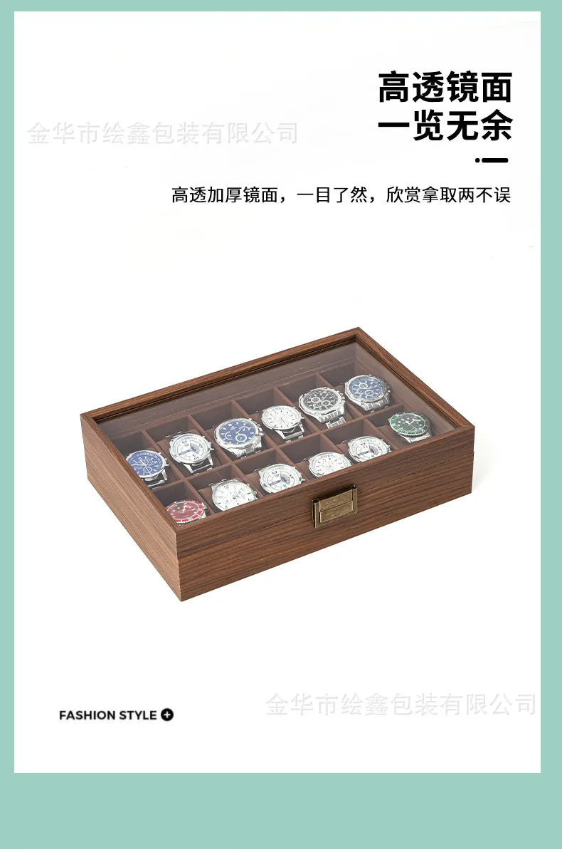 wooden watch storage and display box made of black walnut wood, multi-functional case for collecting watches, jewelry
