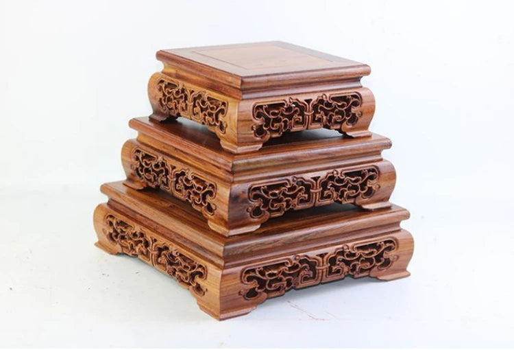 Top Wooden Pedestal Display Stand Coffee Tea Sets Miniature Base for Figurines Vases Flower Pots Incense Burner Home Decor