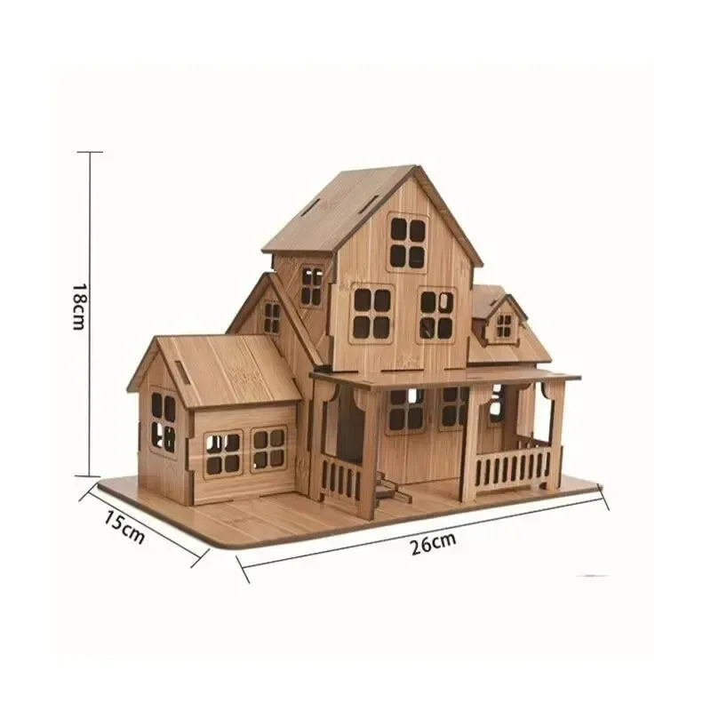 Wooden puzzle model, 3D building model, handmade DIY kit, cozy house, villa, ideal birthday gift for children and adults