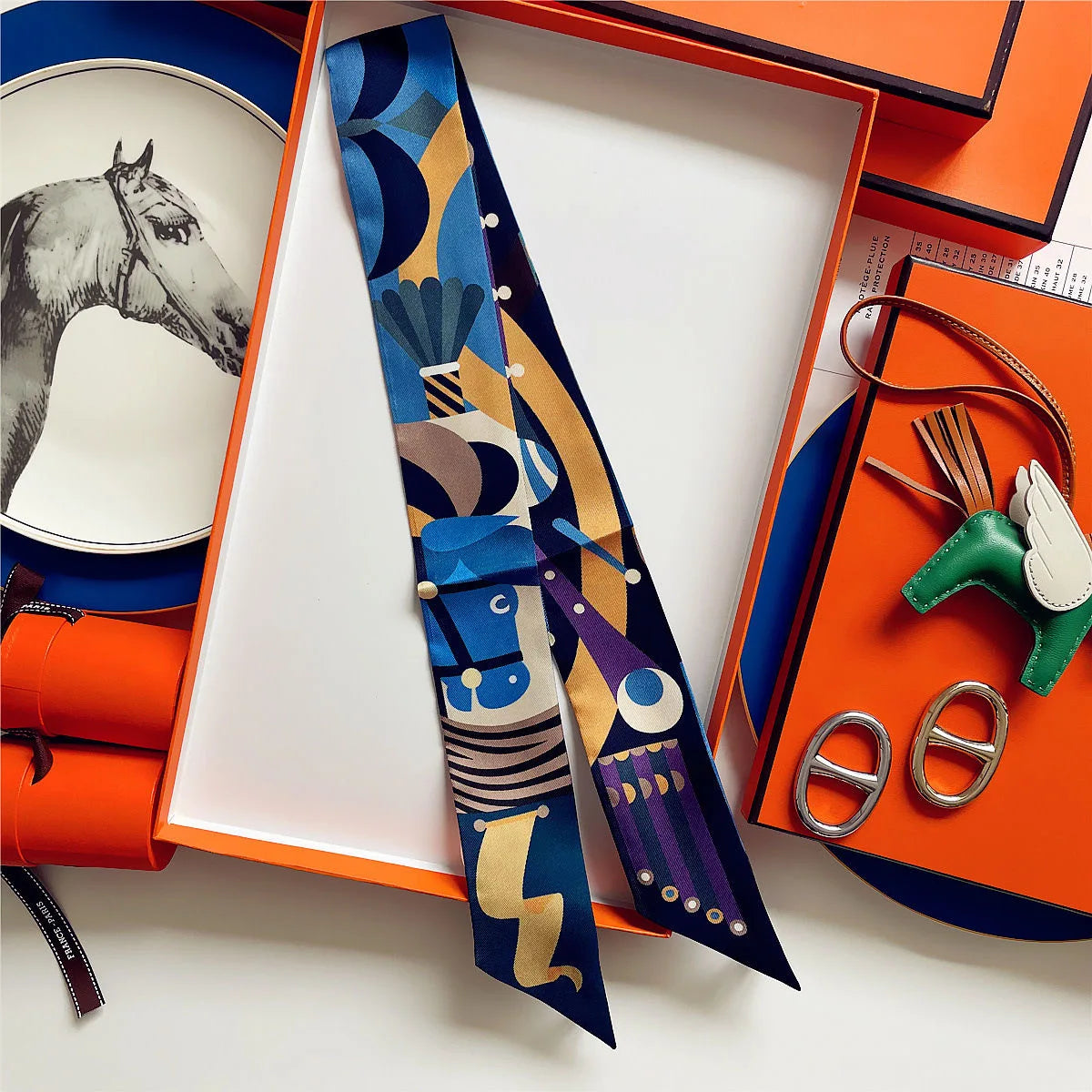 Colorful Horse Print Scarf Long Strip Ribbon Korean Style Multi-use Women Accessories Hair Bandana Bag Wrap Neckwear New Arrival
