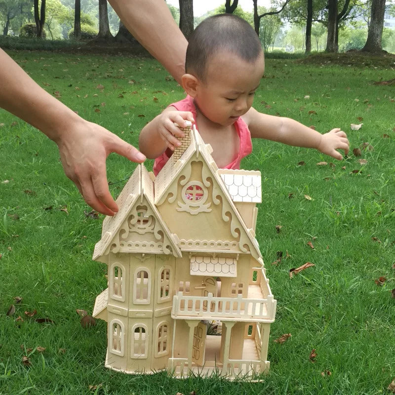 Wood Miniature Dollhouse DIY Doll House Assembled Educational Pretend Play Toys Mini 3D Stereo Puzzle House For Children Girls