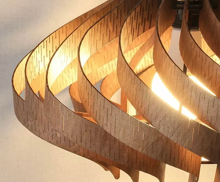 Wood Art Pendant Light, Modern Art Warm LED Decor Lamp for Dining Room Bedroom Bedside Ambient Lighting