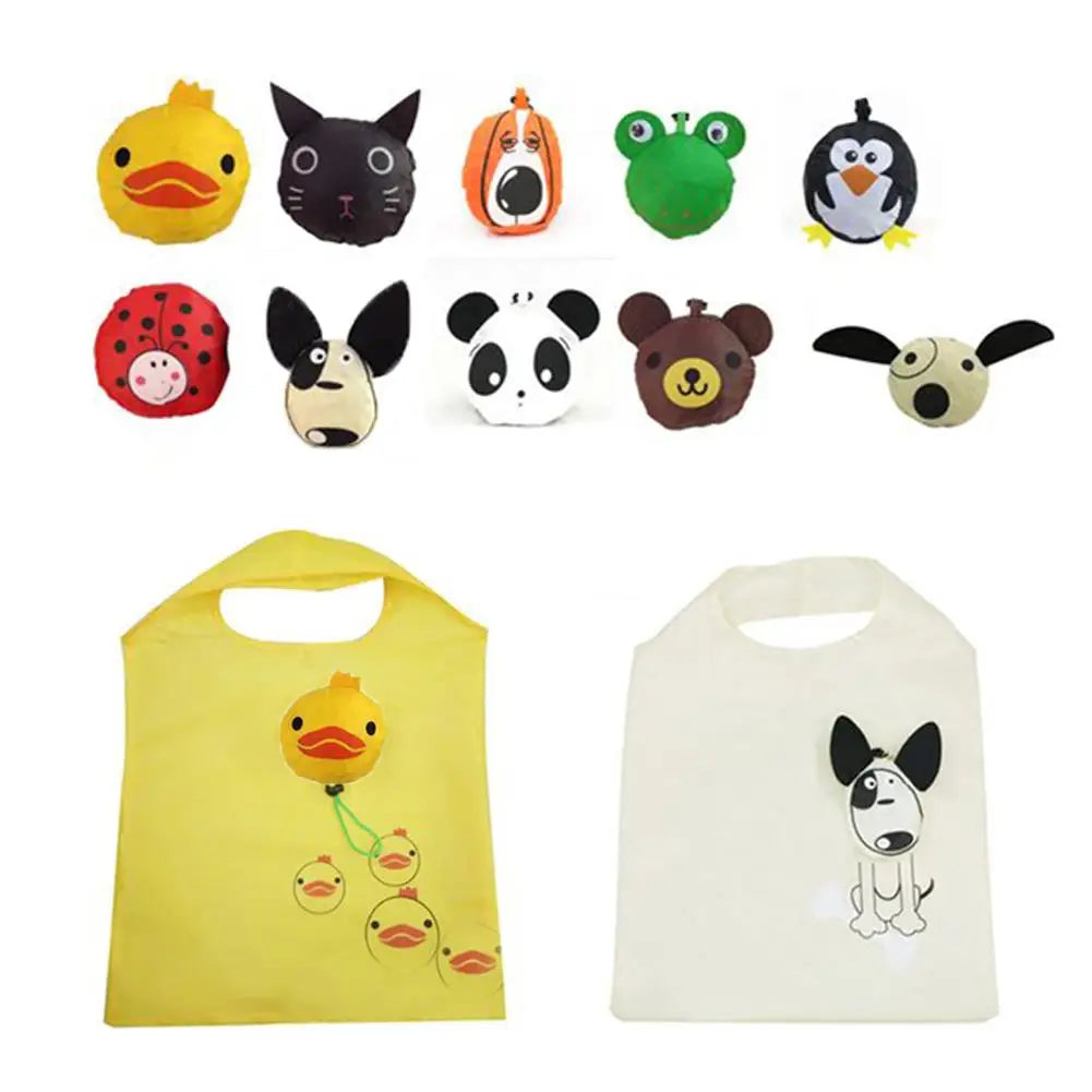 New Animals Cute Dog Useful Nylon Foldable Folding Eco Reusable Shopping Bags Cartoon Eco Tote Bag Portable Travel Shoulder Bag