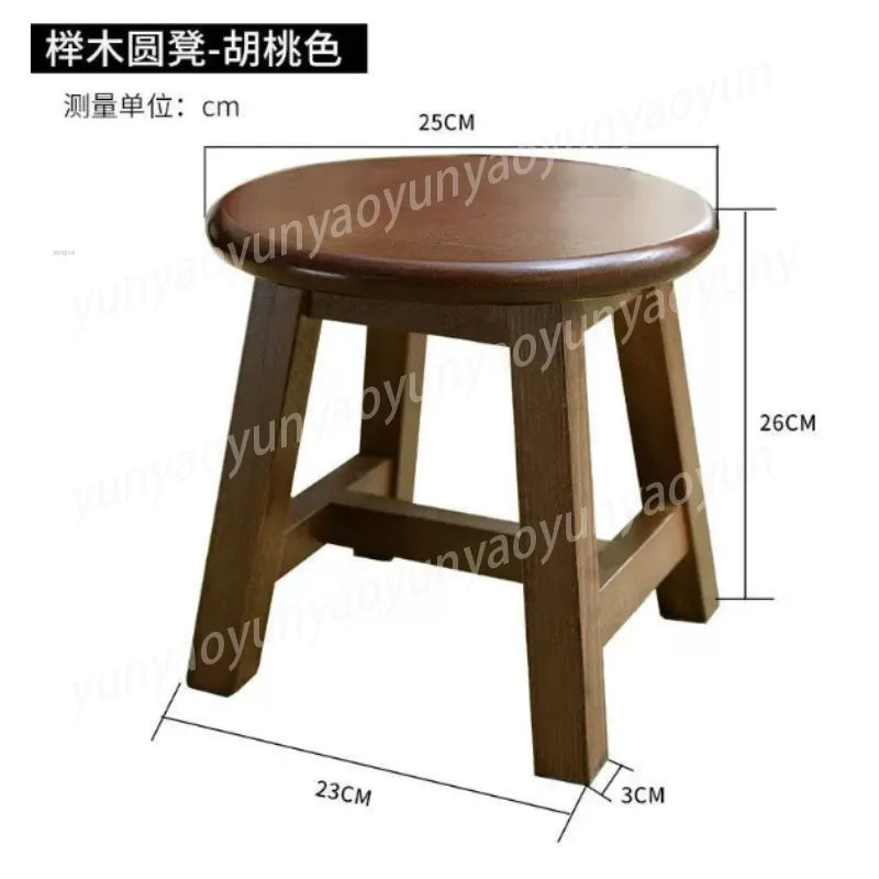 Wood Round Stool, Walnut Color Small Footstool for Sofa Tea Table, Home Entryway Seat Cushion