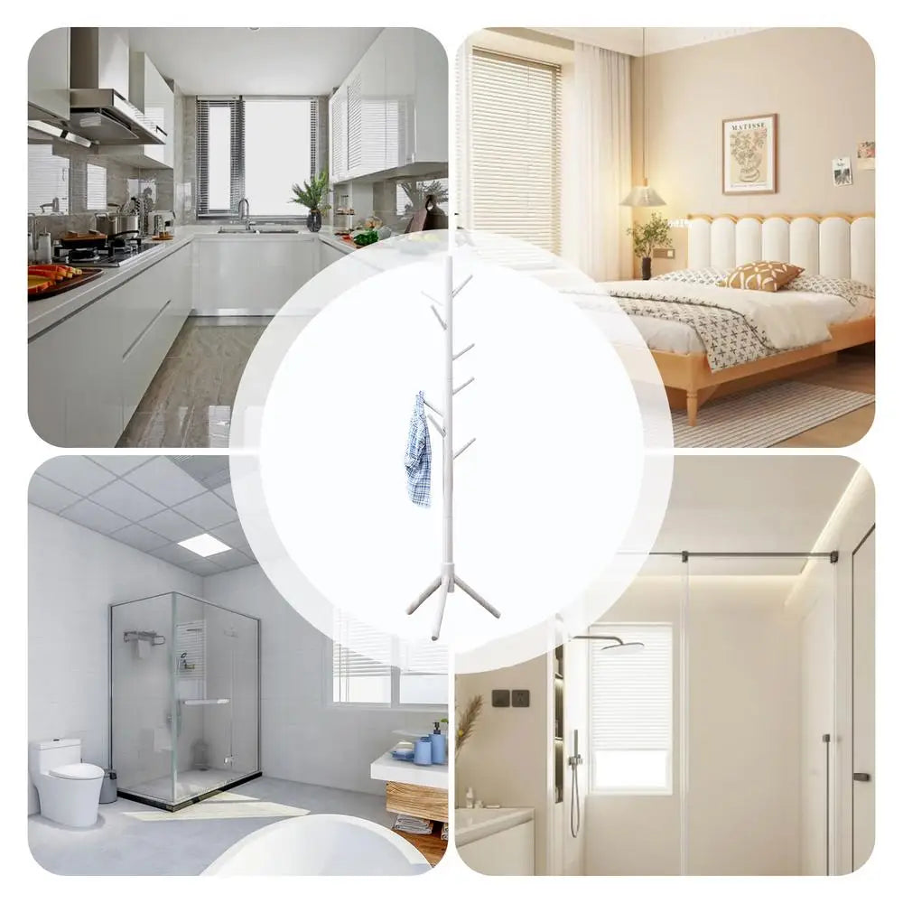 Wood Tree Coat Rack Floor Hanging Clothes Rack Clothes Rack Bedroom Hat Stand Home Furniture Drying Rack With 8 Hooks