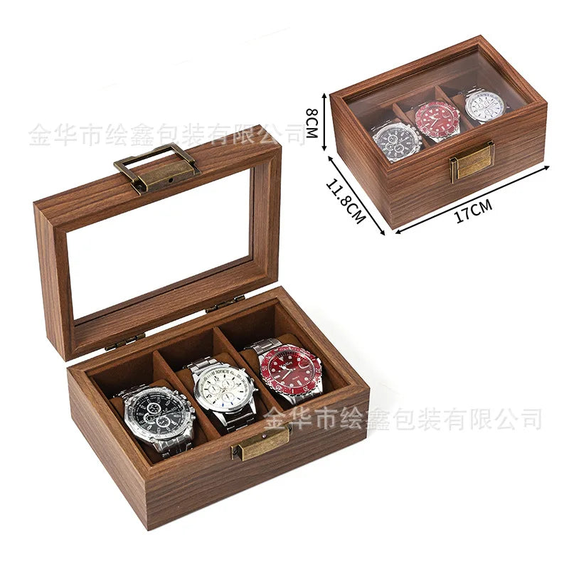 wooden watch storage and display box made of black walnut wood, multi-functional case for collecting watches, jewelry