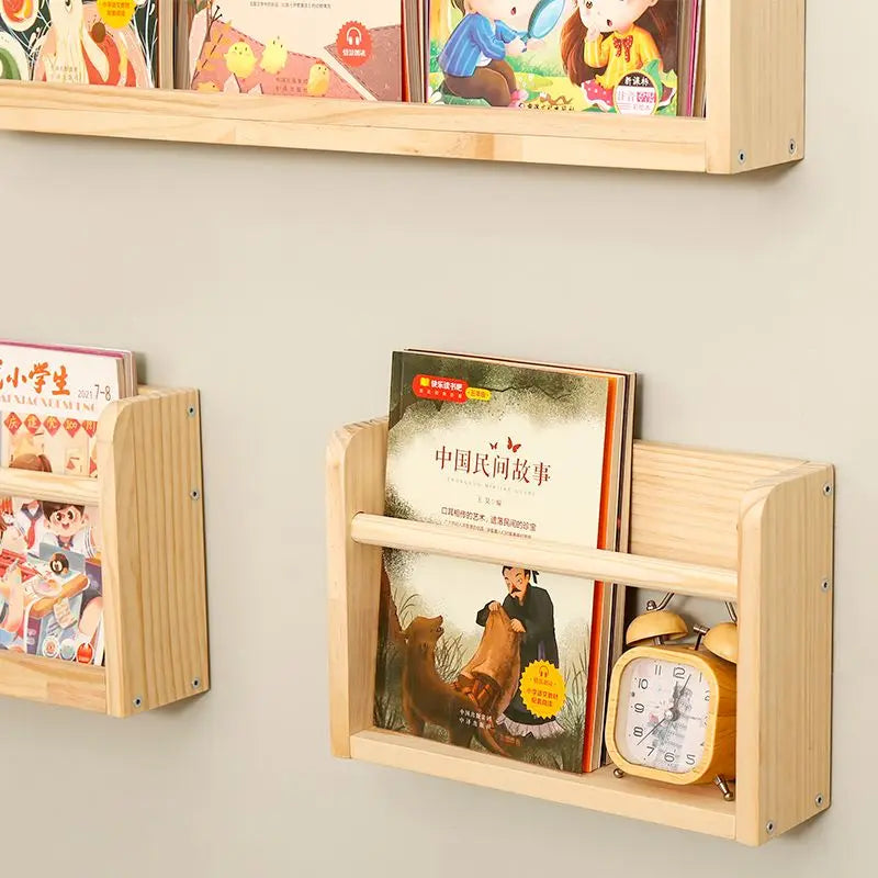Wood Nursery Book Shelf Wall Mounted,Floating Bookshelf for Kids Room,Toys and Books Storage Organizer Bookshelves for Bedroom