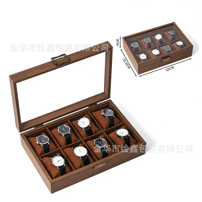 wooden watch storage and display box made of black walnut wood, multi-functional case for collecting watches, jewelry