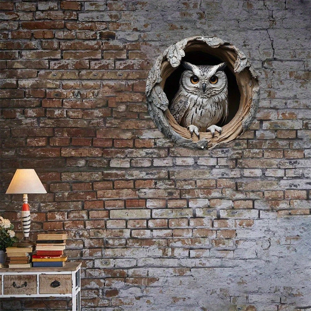 Contemporary Owl Wall Theme Round Wooden Home Kitchen Garden Club Garage Office Wall Decor Ideal Holiday Gift 8 inch