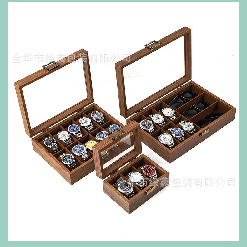 wooden watch storage and display box made of black walnut wood, multi-functional case for collecting watches, jewelry