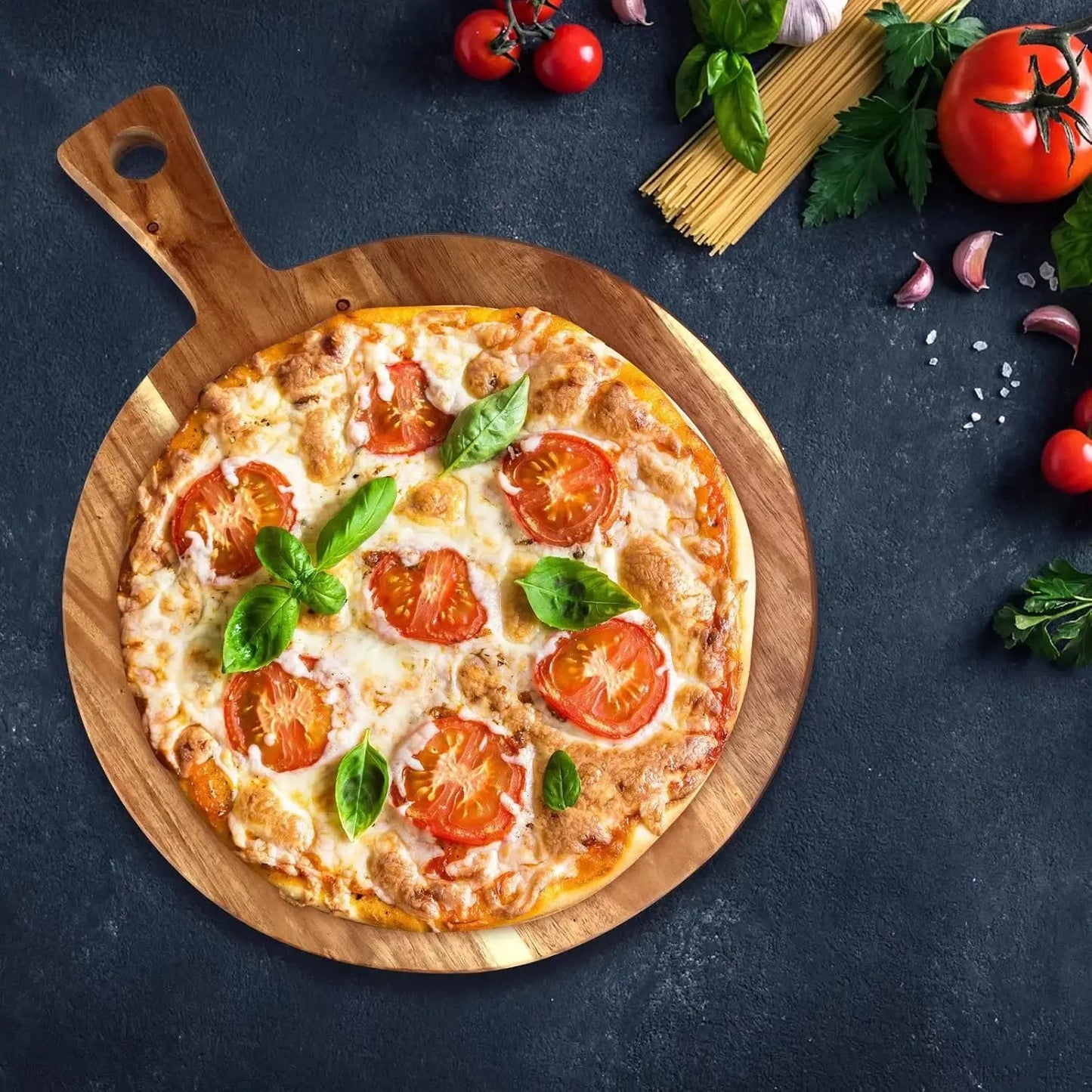 Wood Pizza Peel, Premium Pizza Board with Handle Lightweight Smooth Wooden Cutting Board, Round Cutting Board