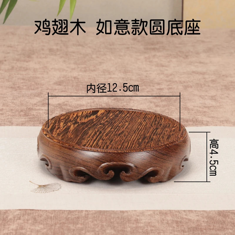 Chinese Solid Wood round Base Display Stand for Fish Tank Porcelain Teapots Buddha Figurines Valuable Craft Showcase