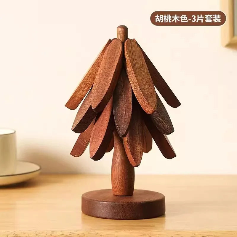Tree Design Stand Bamboo Wooden Trivets Decorative Anti Scald Heat Resistant Table Mat Coaster Wood Placemats Pot