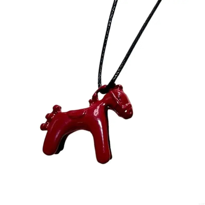 Artistic Enamel Coated Horse Charm Necklace With Intricate Craftsmanship Adjustable Length Cord For Daily Styling