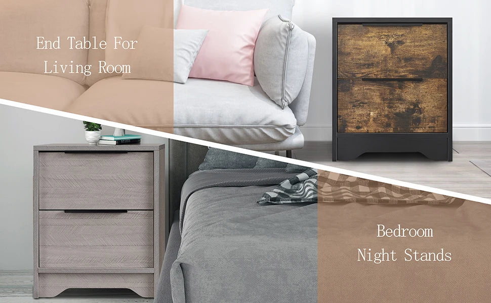Wooden Board US-Oversea Stock Bedside Table Chest Customized Size Home Office Nightstand 2 Drawers Wooden Cabinet
