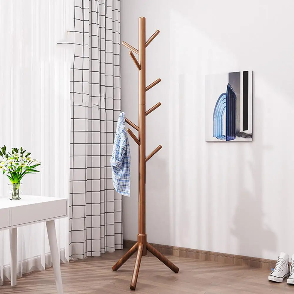 Wood Tree Coat Rack Floor Hanging Clothes Rack Clothes Rack Bedroom Hat Stand Home Furniture Drying Rack With 8 Hooks