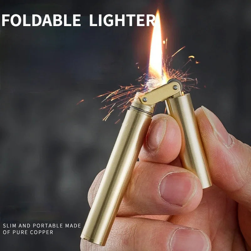 Creative Unusual Copper Kerosenei Lighter Nunchaku Retro Grinding Wheel Lighter Foldable Portable Men's Exquisite Gift
