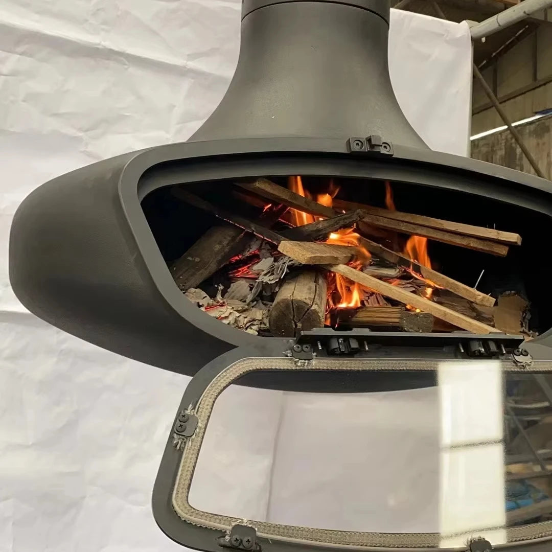 Wood burner  Indoor Suspended Floating Rotating Decorative Steel  with Glass Door