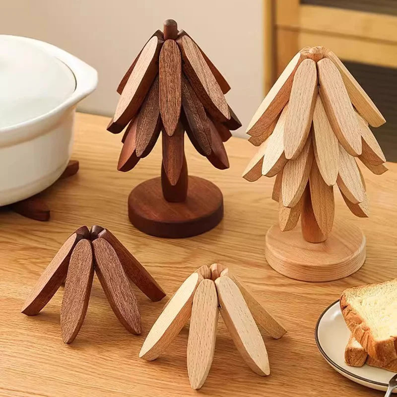 Tree Design Stand Bamboo Wooden Trivets Decorative Anti Scald Heat Resistant Table Mat Coaster Wood Placemats Pot
