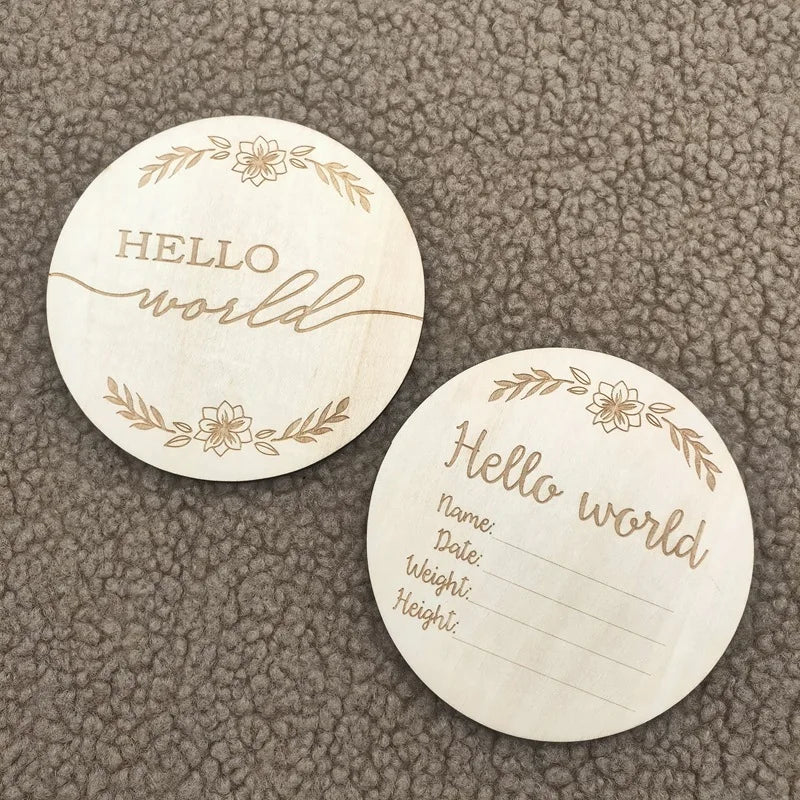 1Pieces Hello worldBaby Photography Props Wood Commemorative Wood Card Growth Milestone Wood Piece