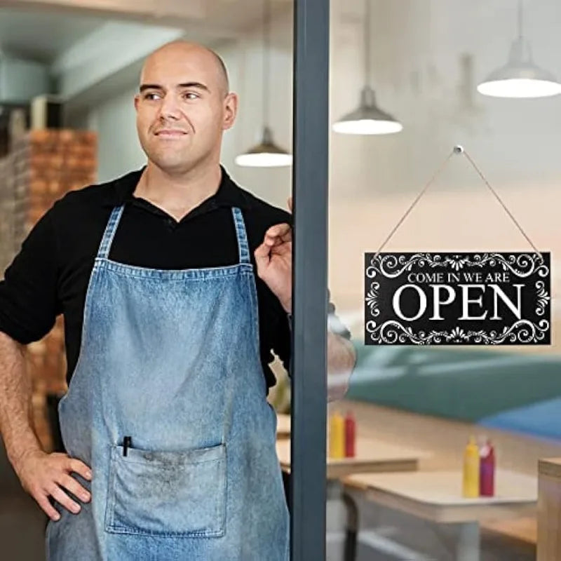Natural Wood Open and Closed Store Business Sign "Come in We're Open & Sorry We're Closed" Plaque