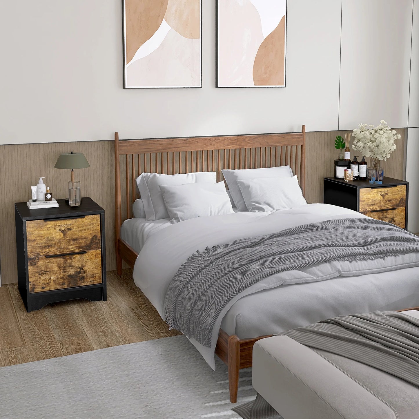 Wooden Board US-Oversea Stock Bedside Table Chest Customized Size Home Office Nightstand 2 Drawers Wooden Cabinet