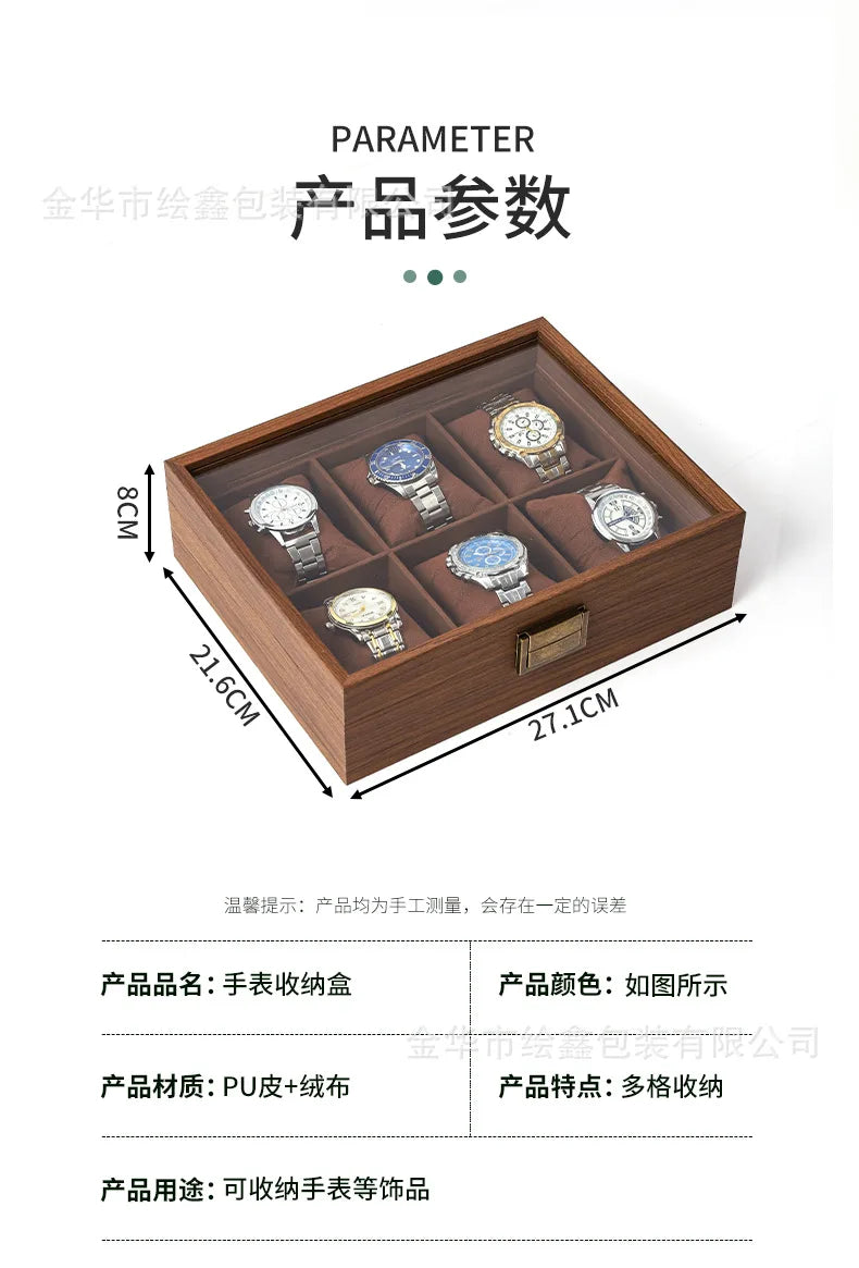 wooden watch storage and display box made of black walnut wood, multi-functional case for collecting watches, jewelry