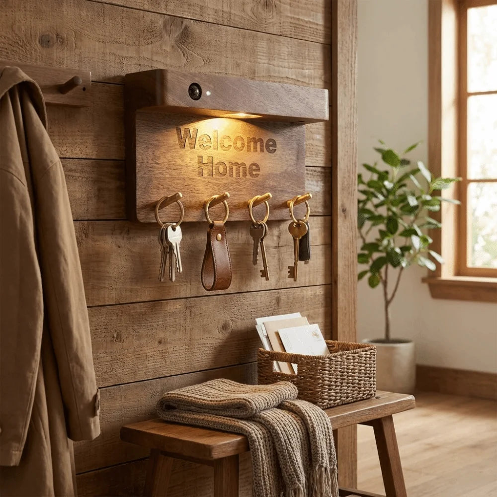 Wooden Material Motion Sensor Wall Light Sensitive Motion Detection Natural Wood Finish Night Lamp Battery Operated