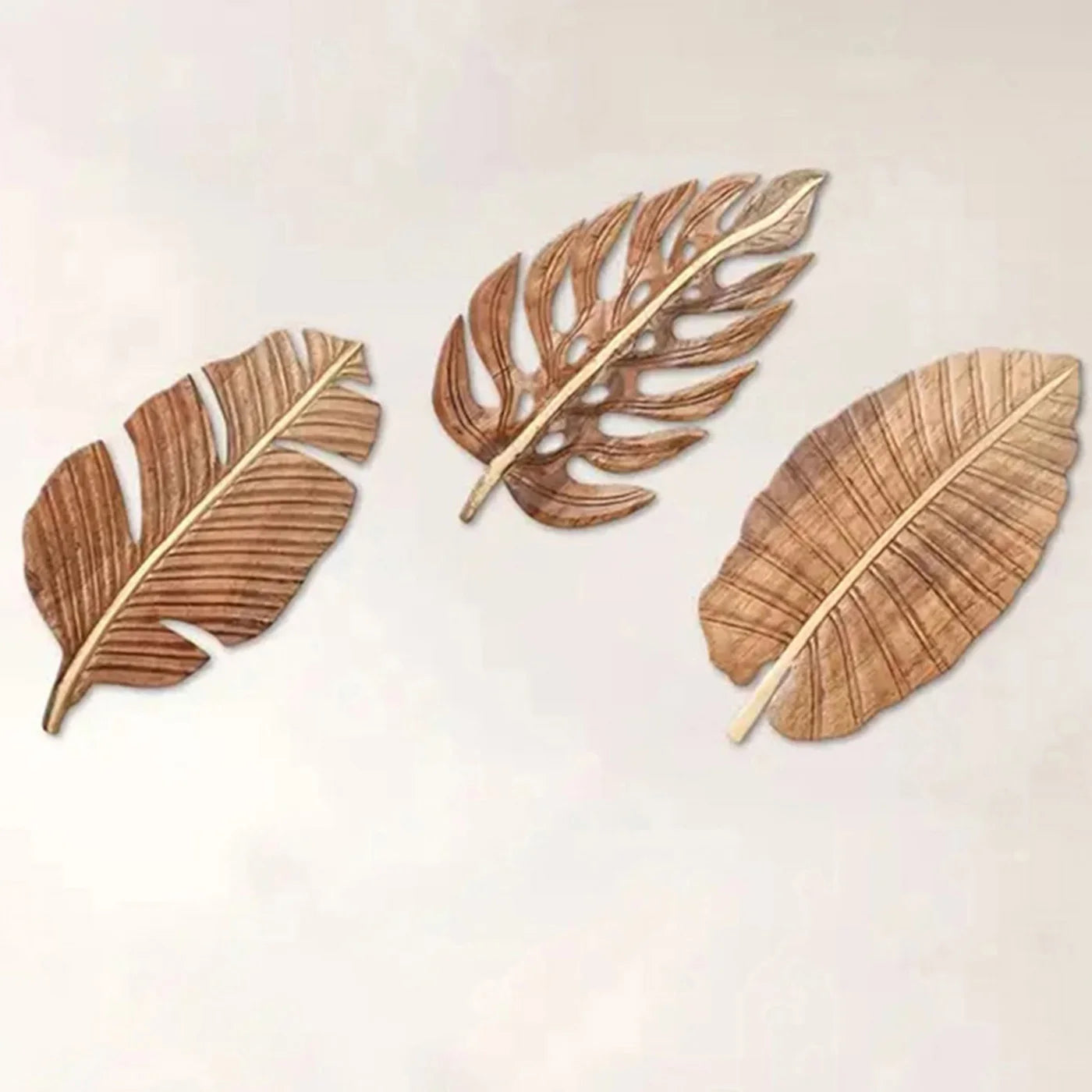 3pcs Wood Leaf Wall Art Decor, Bohemian Home Decor, Wood Wall Sculptures for Living Room, Indoor Wall Hanging Decoration