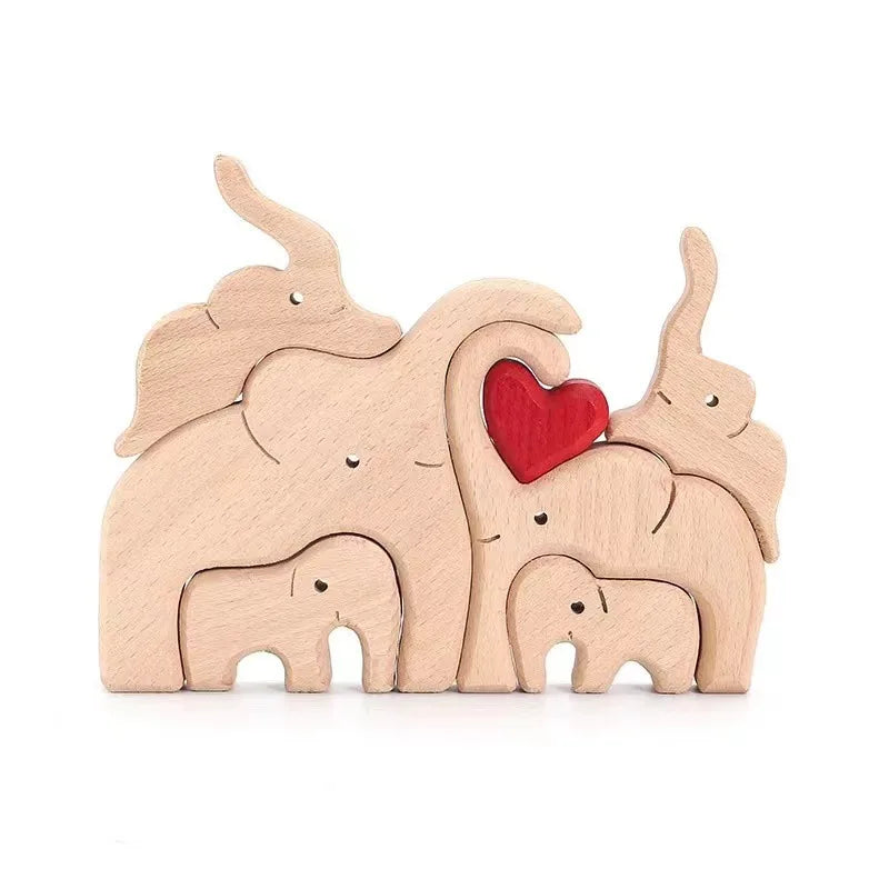 Wooden Elephant Family Statue - Home Decoration Craft Ideal for Living Room Desktop Ornament Puzzle Design Perfect Festival Gift