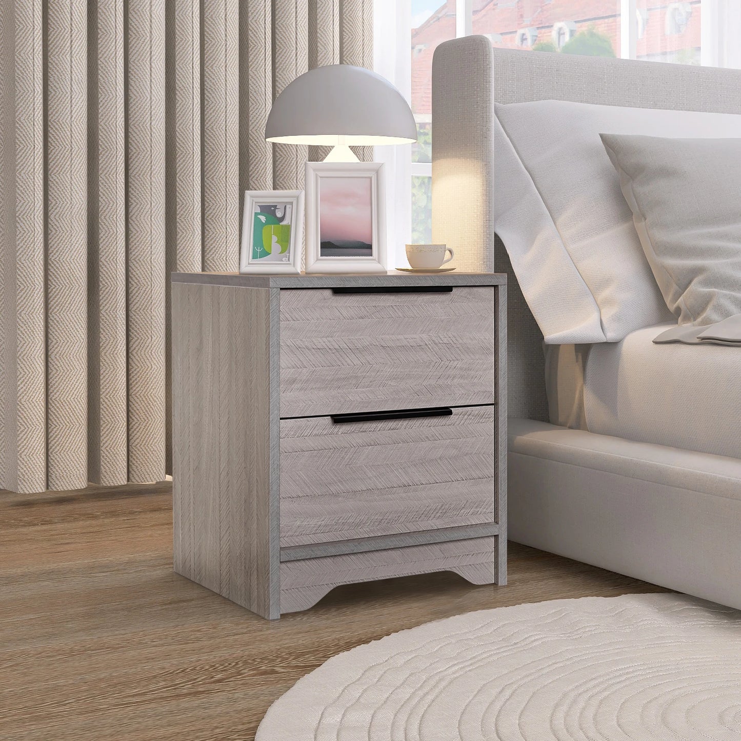 Wooden Board US-Oversea Stock Bedside Table Chest Customized Size Home Office Nightstand 2 Drawers Wooden Cabinet
