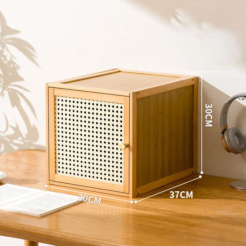 Bamboo Wood Grids Cabinet Stackable Household Storage Cabinet Floating Window Low Storage Box Bedside Cabinet For Bedroom Floor