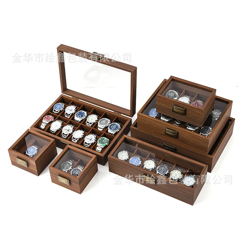 wooden watch storage and display box made of black walnut wood, multi-functional case for collecting watches, jewelry