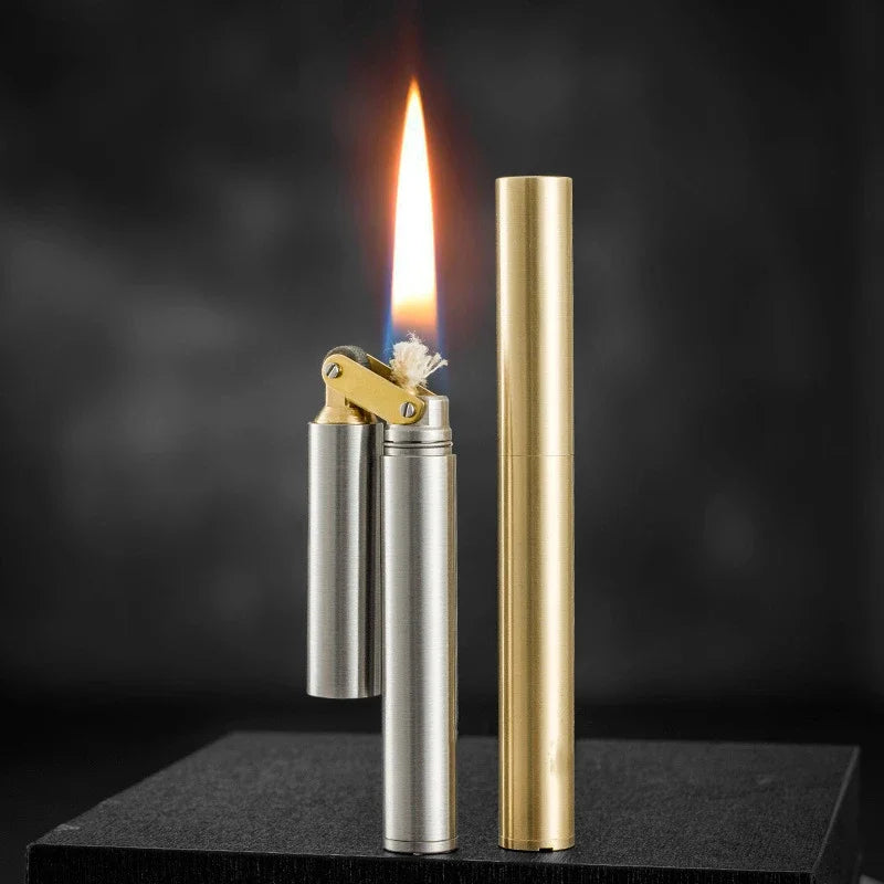 Creative Unusual Copper Kerosenei Lighter Nunchaku Retro Grinding Wheel Lighter Foldable Portable Men's Exquisite Gift