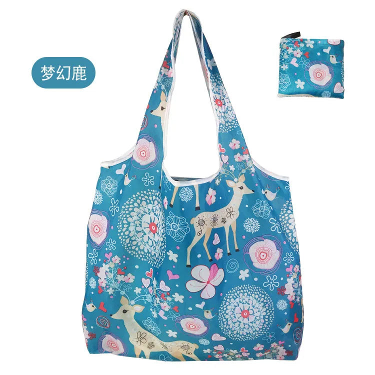 Large Foldable Reusable Eco Bag - Shoulder Shopping Tote Pouch for Grocery, Beach Toy Storage, Eco-friendly Package